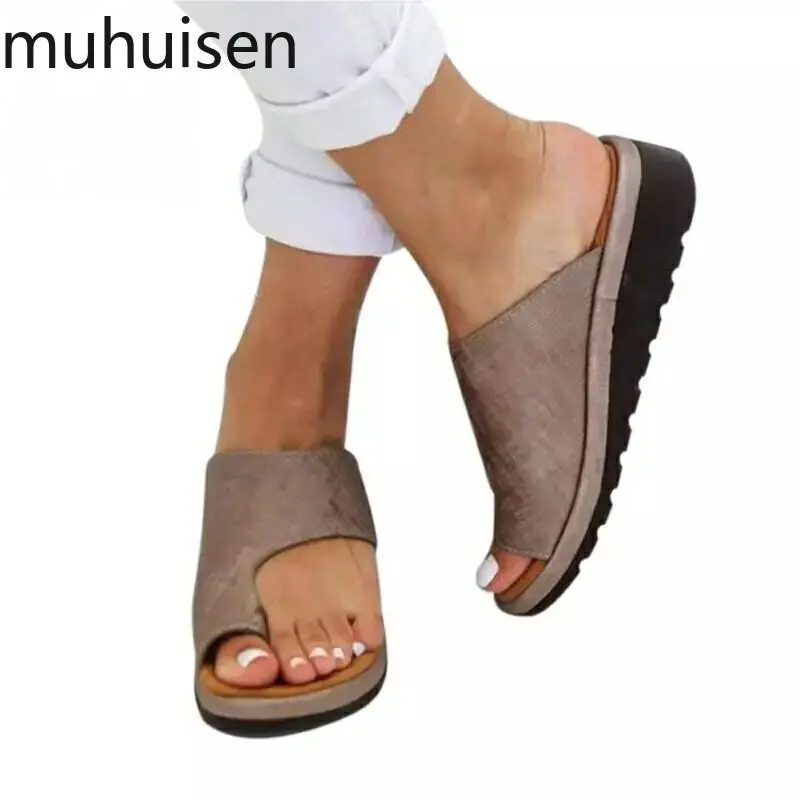 

Women PU Leather Shoes Comfy Platform Flat Sole Ladies Casual Soft Big Toe Foot Correction Sandal Orthopedic Bunion Corrector