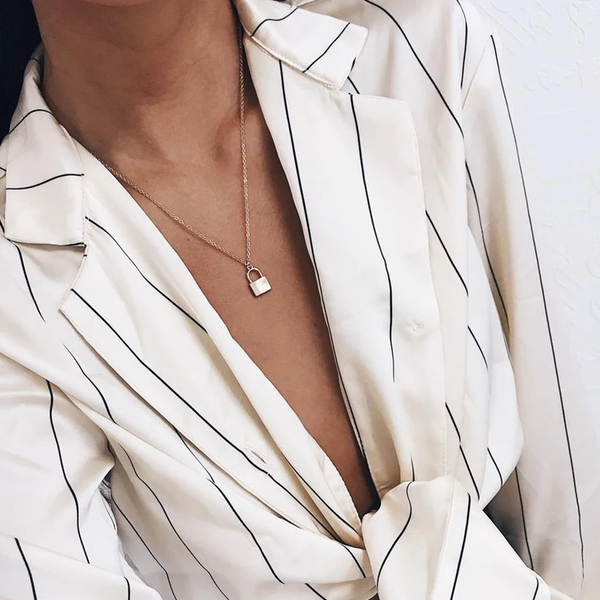 

Gold Chain Lock Choker Necklace For Women Chocker Boho Necklaces Pendants collar collier femme collares bijoux