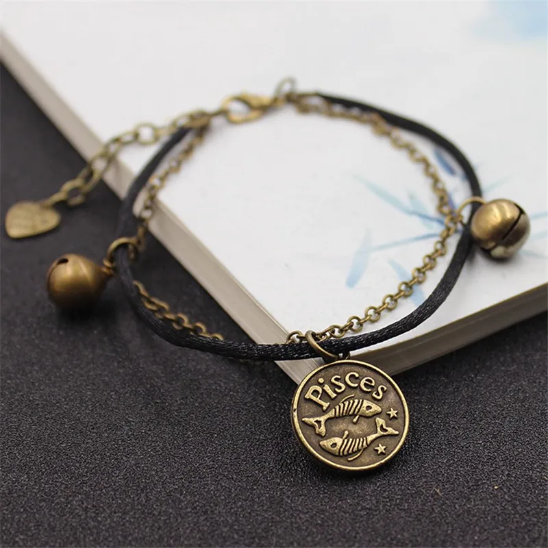 

Twelve Constellations Anklets For Women Men Retro Bells Chain Black Rope Lovers Jewelry Creative Couples Accessories Lovers Gift