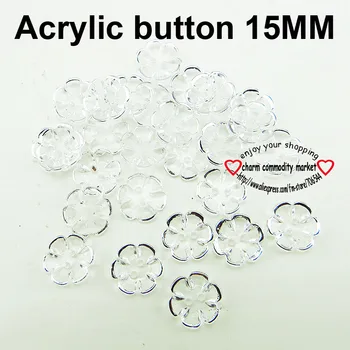 

100PCS 15MM silver edge Transparent flowers ACRYLIC Dyed Plastic buttons coat sewing clothes accessorY A-032