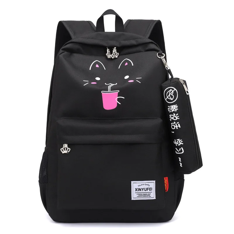Высококачественный Водонепроницаемый Школьный рюкзак с карандашом, чехол, аниме Светящийся рюкзак для ноутбука для подростков, школьная сумка для мальчиков - Цвет: Cat