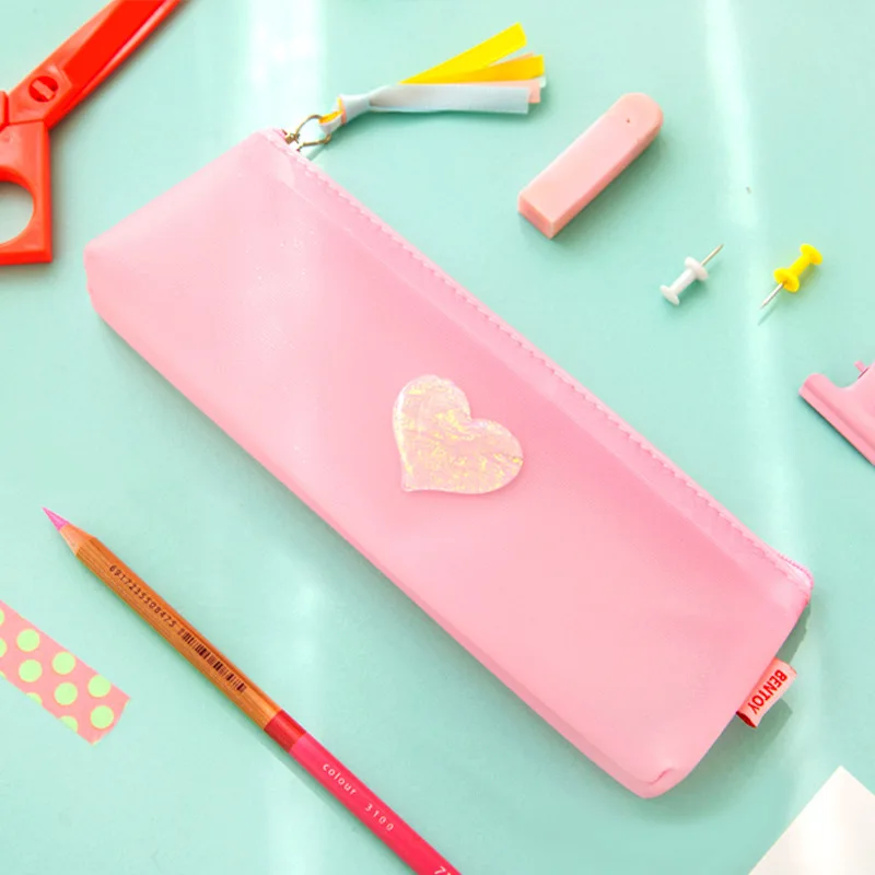 

Small fresh love pencil case Student school pencil case jelly Transparent pencil bag stationery bag small object storage bag
