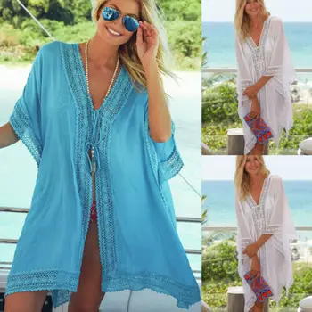 

Women Bikini Cover Up Sarong Swimwear Kaftan Dress Summer Beach Lace Crochet Top