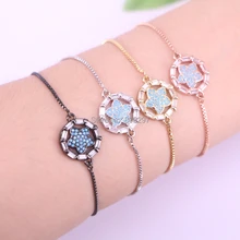 10 шт. микро проложить параметр синий CZ Кристалл Круглый звезда Разъем шарик CZ Циркон Регулируемый Браслет для Для женщин