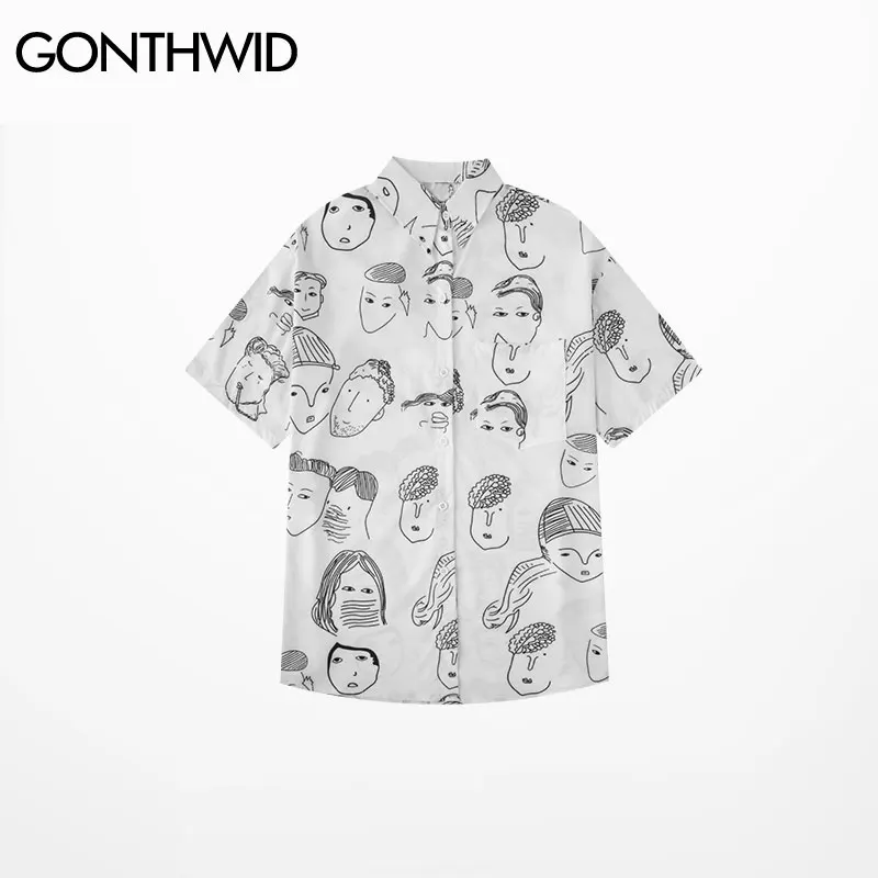 Мужская винтажная пляжная рубашка GONTHWID Повседневная Харадзюку с короткими