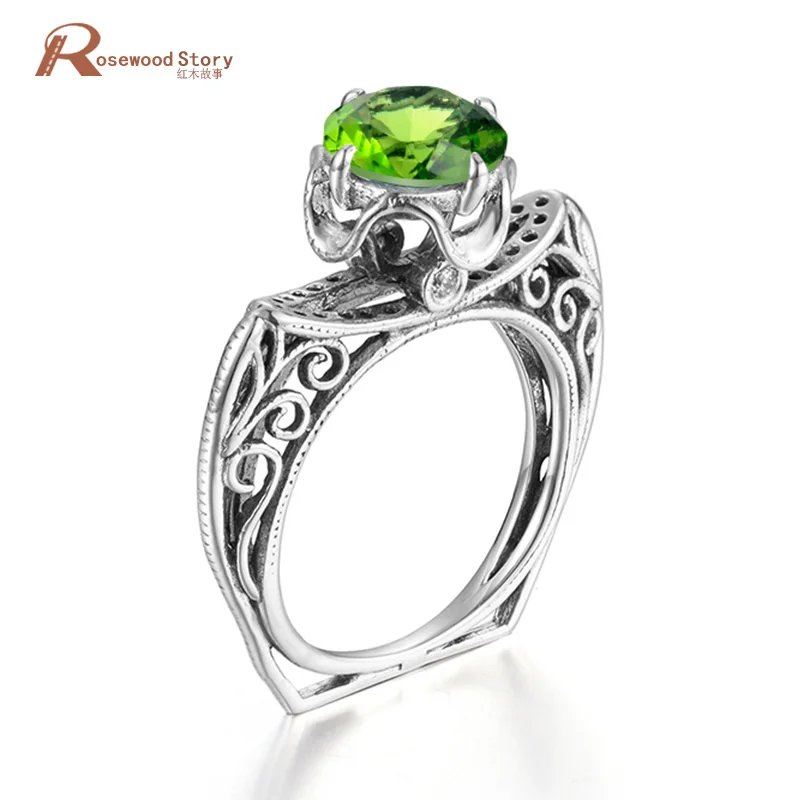 

NoEnName_Null Solid 925 Sterling Silver Ring With Peridot August birthstone Rings For Women Vintage Crystal Luxury Party Jewelry