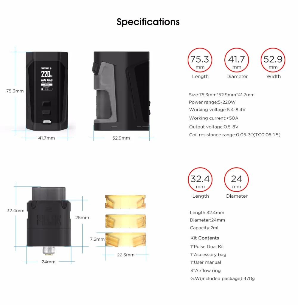 Original Vandy Vape PULSE DUAL KIT 200W Pulse Dual MOD with Vandyvape 2ML Pulse V2 RDA Tank Electronic Cigarette Vaporizer 01 (1)