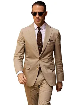 

Notch Lapel Beige Summer Wedding Men Suit Custom Made Men Suits Slim Fit 2 PCs Jacket+Pants For Wedding Groom Prom Party Tuxedos