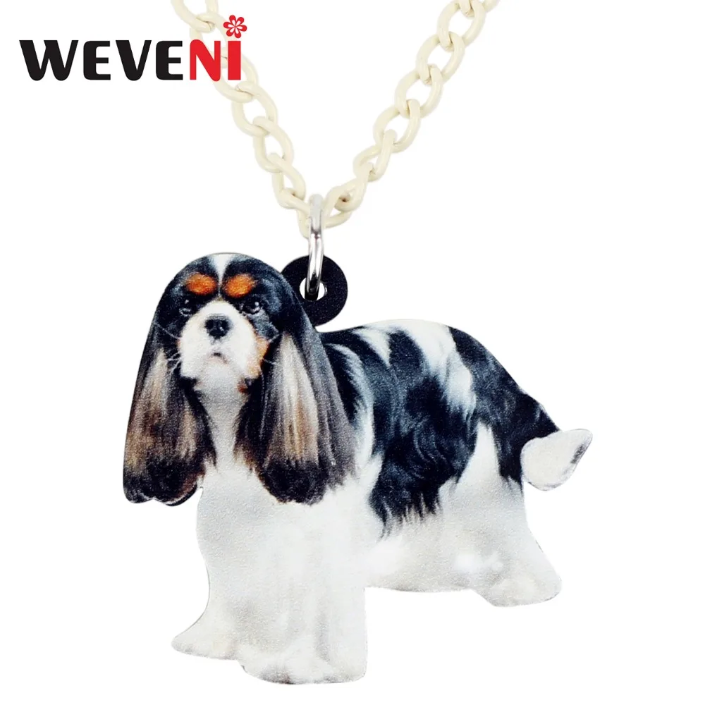 

WEVENI Original Acrylic Elegant Cavalier King Charles Spaniel Dog Necklace Pendant Chain Choker Bijoux Jewelry For Women Girls