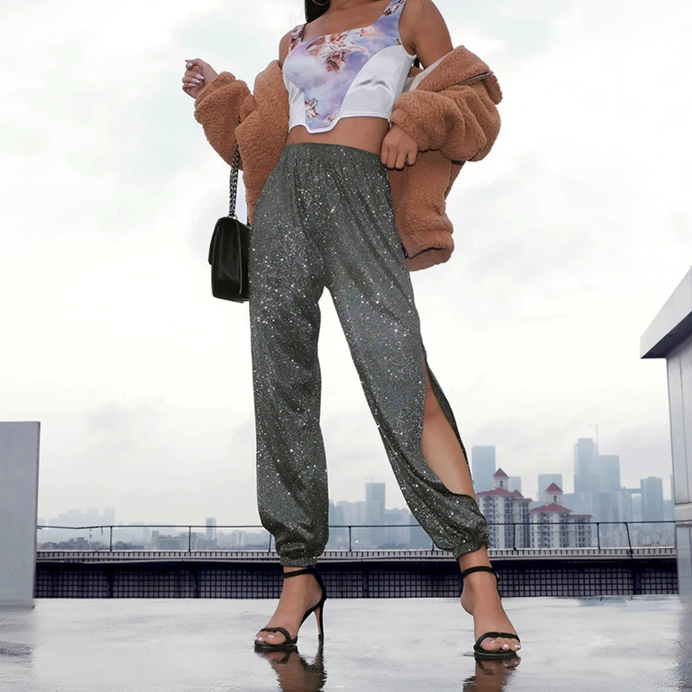 

Fashion Workout Side Slit Sweat Loose Pants Women Leggings Super Stretch Gym Sports Clothing Workout Fitness Running Pants