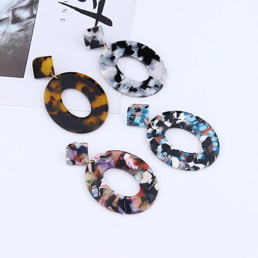 

Geometry Elliptical Stud Earrings Women's Jewelry Korea Simple Acetic Acid Leopard Earring Acrylic Circle Long Geometric 5.16