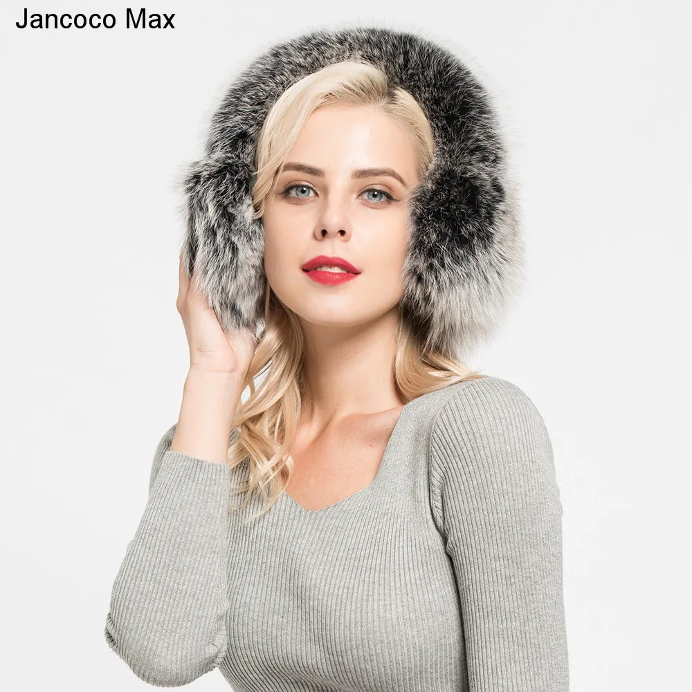 

Jancoco Max + 2019 New Real Fox Fur Earmuffs Scarf Winter Warm Top Quality Earflap Women S7136