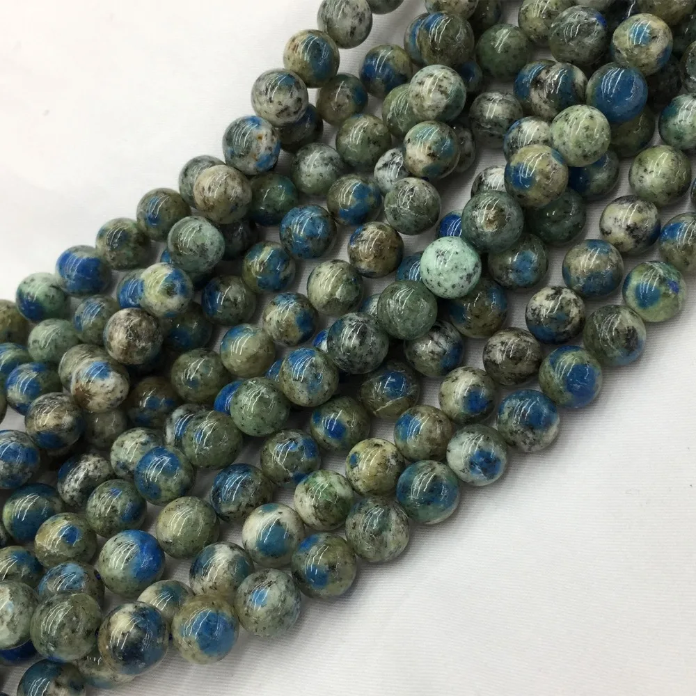 

Natural Genuine Black White Blue K2 Granite Porphyry Azurite Round Loose Jewelry Beads 10mm 15"