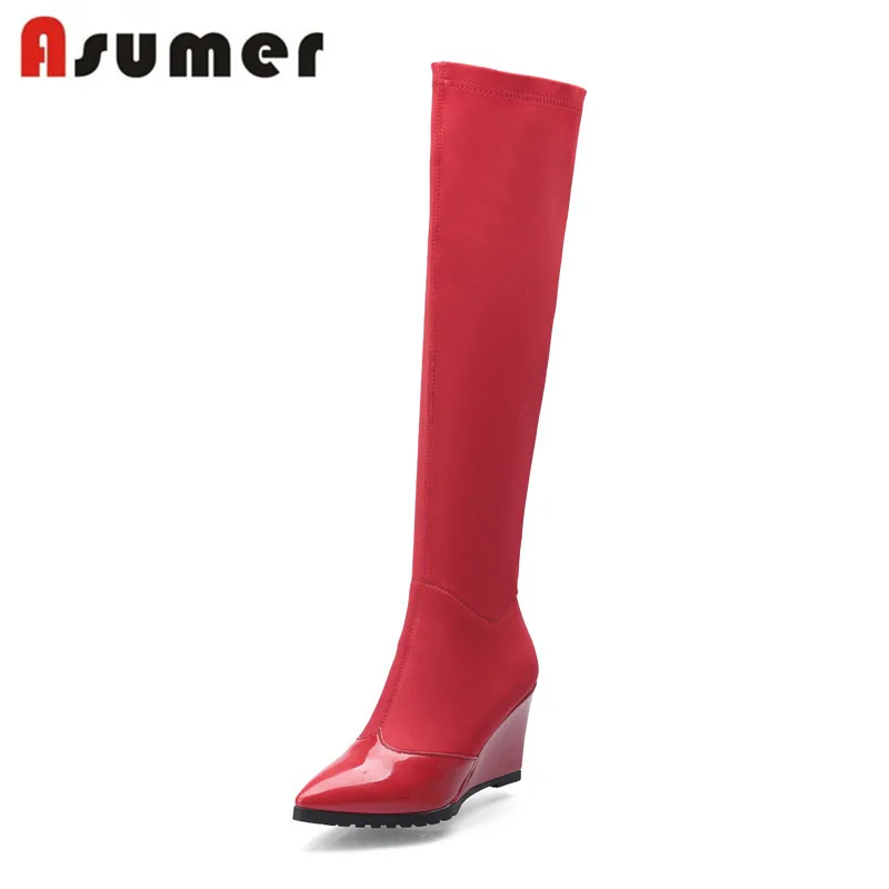 ASUMER/классические модные пикантные сапоги до колена из мягкой кожи на высокой