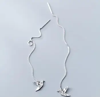 

Real. 925 Sterling Silver Fine jewelry origami paper crane dangle earrings Threader GTLE2743