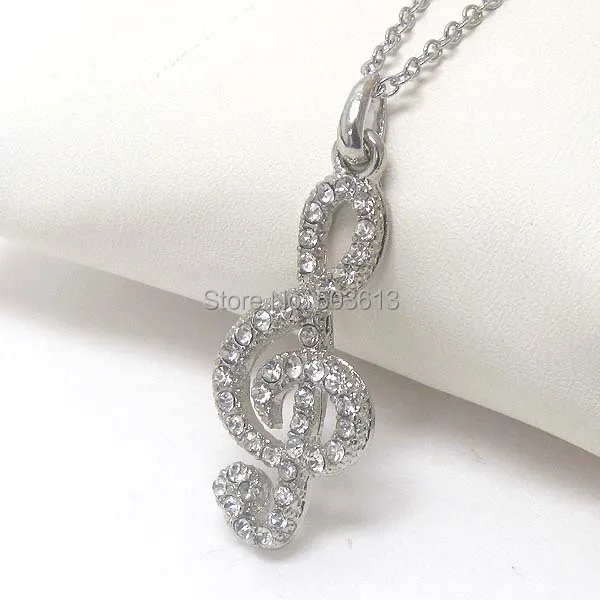 

one piece Costume Jewelry Alloy Dull Silver plated Treble Clef Music Note Charm Necklace xy055