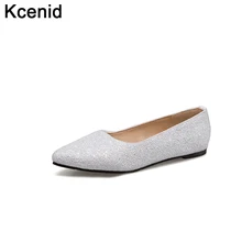 Kcenid/женские свадебные туфли на плоской подошве с острым носком, белого и серебристого цвета вечерние женские туфли без застежки для ночного клуба Большие размеры 32-43