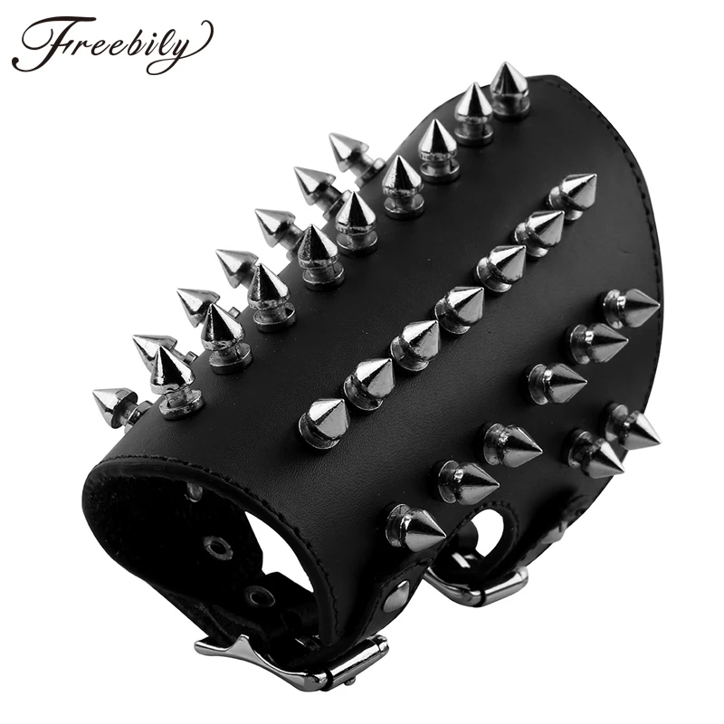 

Unisex Faux Leather Metal Spikes Gauntlet Wristband Armband Medieval Bracers Protective Arm Armor Cuff for Men and Women