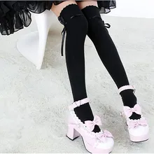 Новинка, женские чулки выше колена, высокие чулки с бантом, милые хлопковые чулки, Длинные вязаные модные зимние прикольные Гольфы kawaii