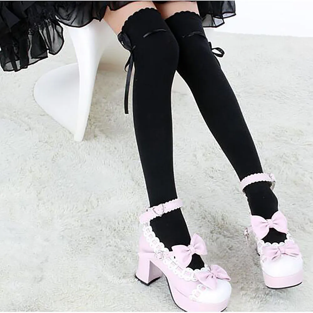 

New Women Over Knee stockings high thigh Bow decoration Cotton Cute Stocking Long Knittd fashion winter funny stockings kawaii