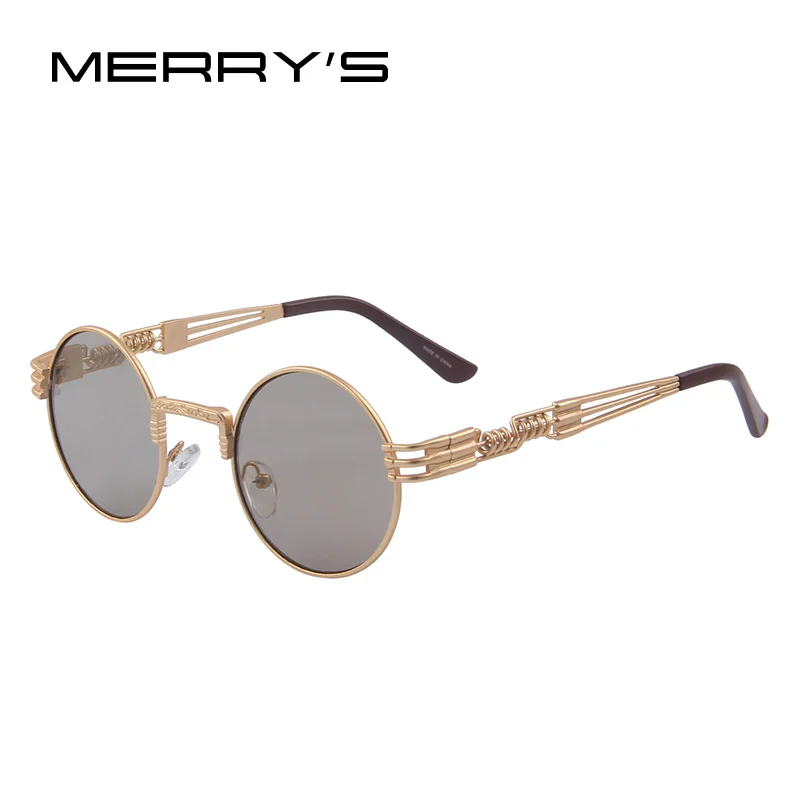 MERRY'S женские стимпанк Солнцезащитные очки Мужские Ретро Круглые Солнцезащитные очки Металлические солнцезащитные очки мужские Oculos De Sol UV400 - Цвет линз: C03 Brown Mirror