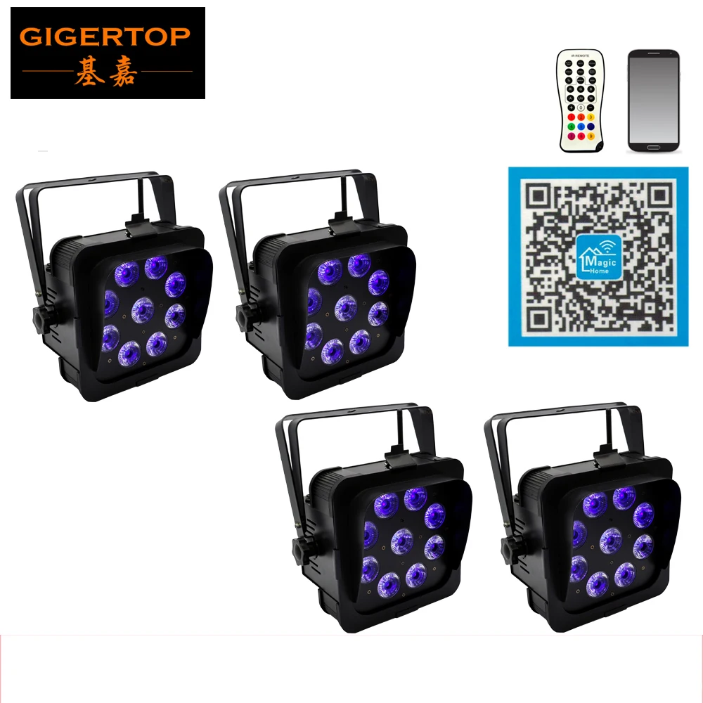 TIPTOP 4 Pack Events Wedding Uplights 9*18W RGBWAUV 6IN1 Wireless Battery DMX Led Par Lights Full Color Screen Black Painting