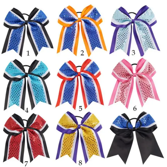 

7 inch Large Cheer Bow For Girls Cheerleading Cheer Bows With Ponytail Holder Headwear Girls Elastic Hair Tie