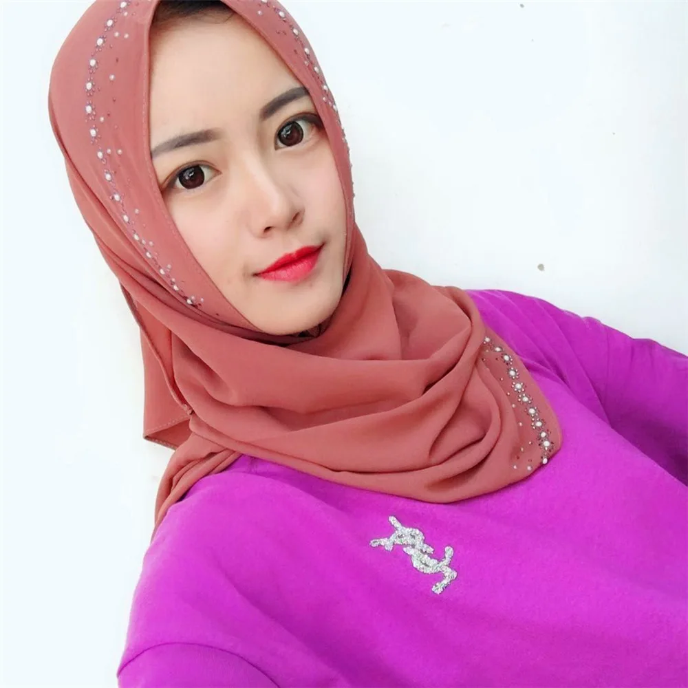 Fbluscluurs Стразы мусульманский хиджаб шифон Малайзия мгновенный удобный Muslima шаль головной убор шарф Тюрбан повязка на голову
