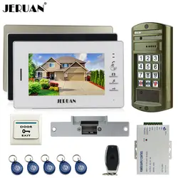 JERUAN проводной 7 дюймов TFT видеодомофон Домофонные дверной звонок Системы комплект 3 монитор + Металл водонепроницаемый пароль HD Mini камера 1V3