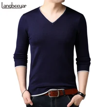 Новинка, осенне-зимняя модная брендовая одежда, пуловер и свитеры для мужчин, v-образный вырез, сплошной цвет, облегающие вязанные свитера для мужчин
