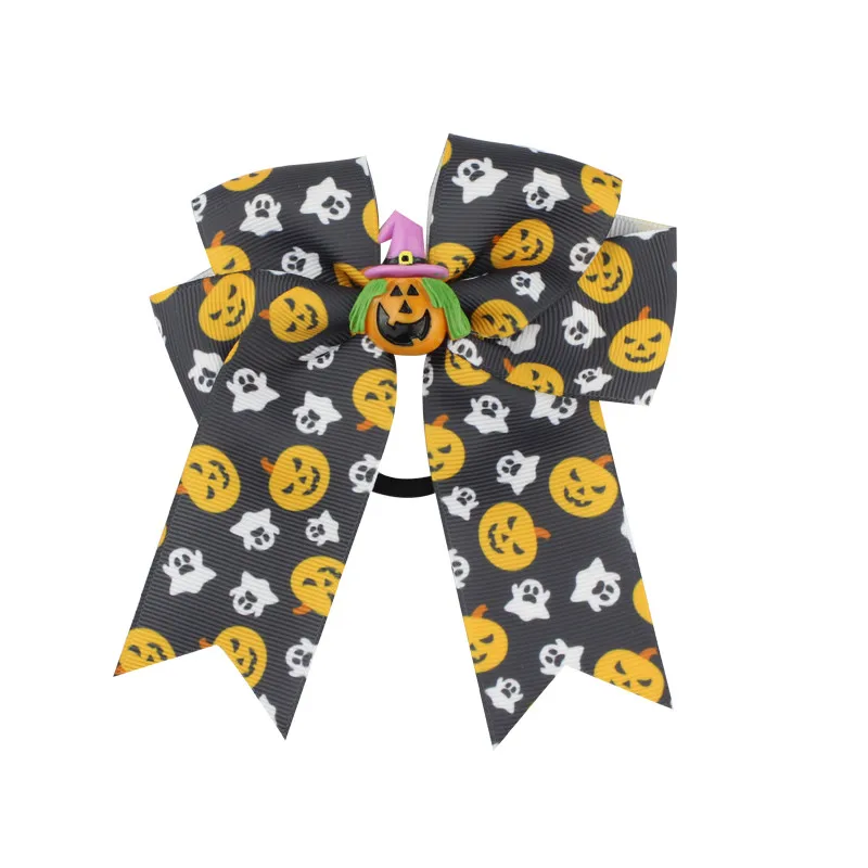 Fashion Cute Printed Cheer Bow for Girls Grosgrain Ribbon Large Hair Bow With Elastic For Girls Hair Accessories (15)