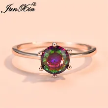JUNXIN, классическое кольцо, шесть когтей, Круглый, циркон, Solitaire, женское, 925 серебро, заполнено радугой, огненный CZ, обручальное кольцо для женщин