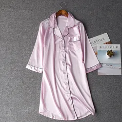 Summer simple simulation silk lapel loose skirt seven points thin cardigan home nightdress free shipping Summer simple simulation silk lapel loose skirt seven points thin cardigan home nightdress free shipping