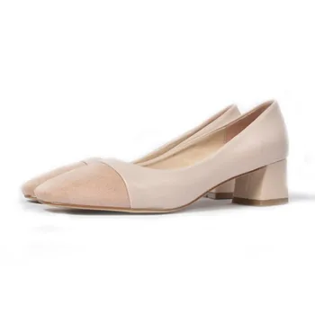 

Women Shoes With Heels Square Toe Leather Women Medium Heel Wedding Shoes Women Low Heel Shoes Woman Office Shoes Heels B-1166