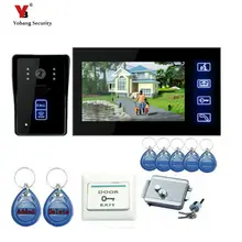 Yobang Security 7 Inch Touch Keypad Video Intercom Hands Free Video Doorphone With IR Camera Electronic Lock + 5Pcs RFID Keyfobs