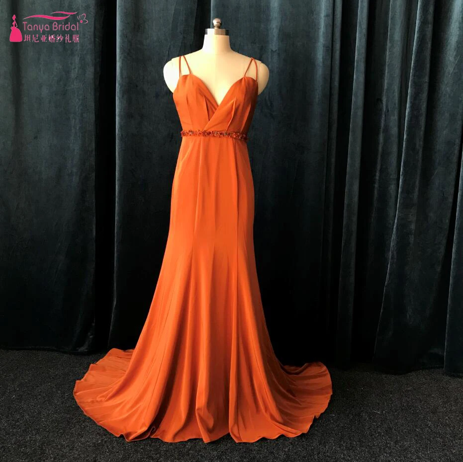 New Fashion Caramel Color Prom Dresses Long Mermaid Simple Sexy Evening