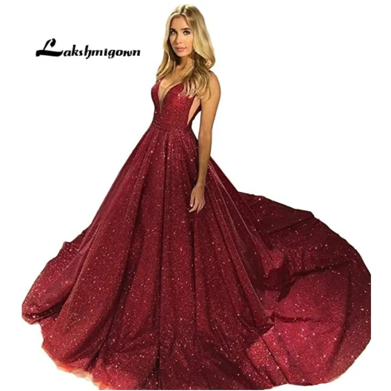 

Sparkly Sequins Long Party Dress A Line Sexy Womens Evening Gown Dresses2019 vestidos de festa longo Formal Prom Dress