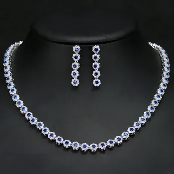 

blue cubic zirconia necklace ,earring and bracelet jewelry set for wedding