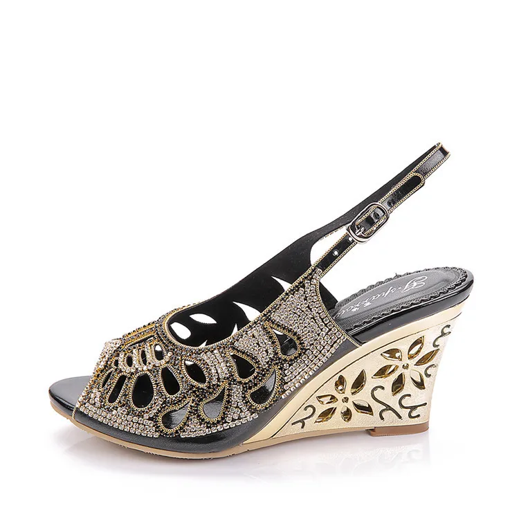 G-sparrow 2018 New Summer Diamond Roman Peep Toe Crystal Stiletto High Heel Shoes Women Rhinestone Wedges Sandals39