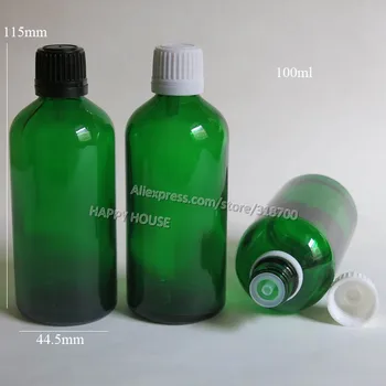 

360 x 100ml Green Glass Essential Oil Container With Black White Plastic Tamper Evident Cap