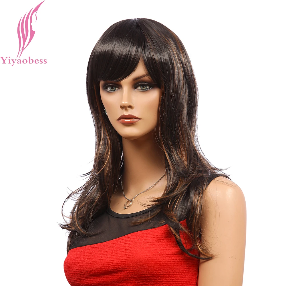 Yiyaobess 22 дюймов Синтетические волосы женские смешать темно-коричневый Выделите парик длинные волнистые Искусственные парики для