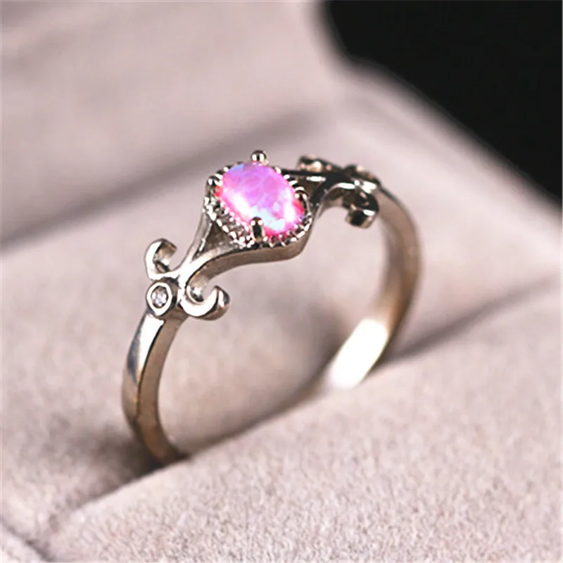 

Pattern silver pink opal ring for lady womens jewellery love ring Fashion personality wedding Ball Party gift