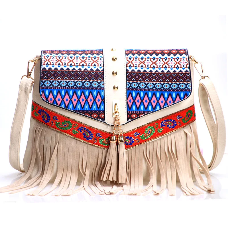 Longmiao, Ретро стиль, сумки через плечо для женщин, сумочка хиппи, богемное кружево, кисточка, сумка на плечо из искусственной кожи, национальные этнические сумки