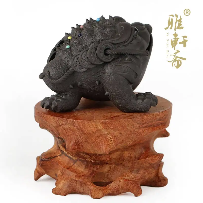 

Jade carved stone base Gallery Zhai rosewood handicrafts teapot red sandalwood wooden seat small logs