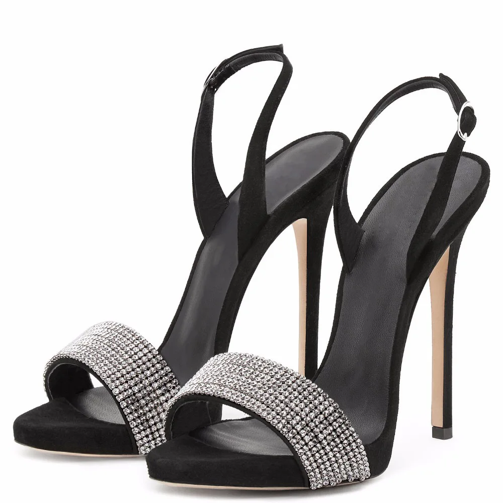 Босоножки на высоком каблуке Женская летняя модельная обувь с ремешком на щиколотке женские сандалии с открытым носком Стразы Свадебная обувь Большие размеры 34–45