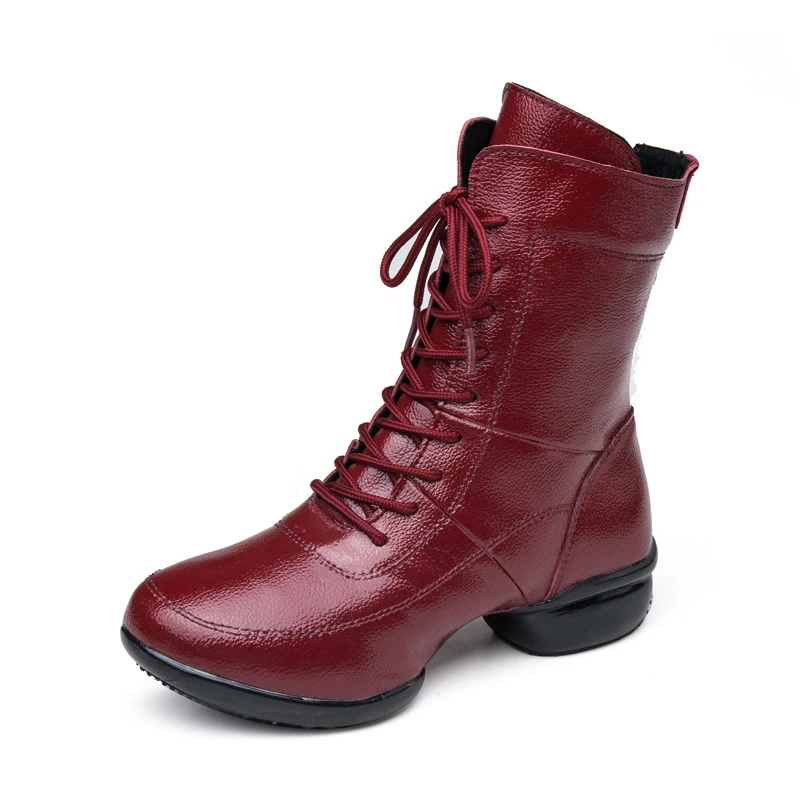 

Aidenkid 2018 autumn and winter new Martin boots female leather soft bottom plus velvet warmth increased jazz dance shoes