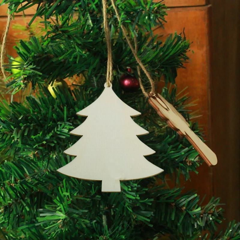 

10 Pcs/Pack Snowflake Christmas deer Angel Stars Christmas Tree Hanging Wooden Ornaments Party Christmas Decorations for Home