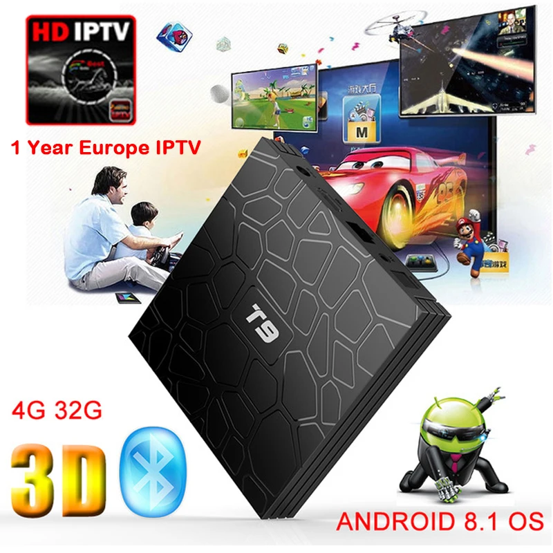 T9 ip ТВ приставка Android 9 0 RK3328 Четырехъядерный 4G 32G 2 4 + 5 8 GHz WiFi HD 4K H.265 Bluetooth с один год Ip