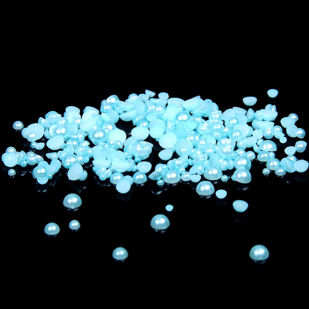 

1.5mm~14mm All Size Choice Auqamarine Color Flat back ABS round Half Pearl beads, imitation plastic half pearl beads
