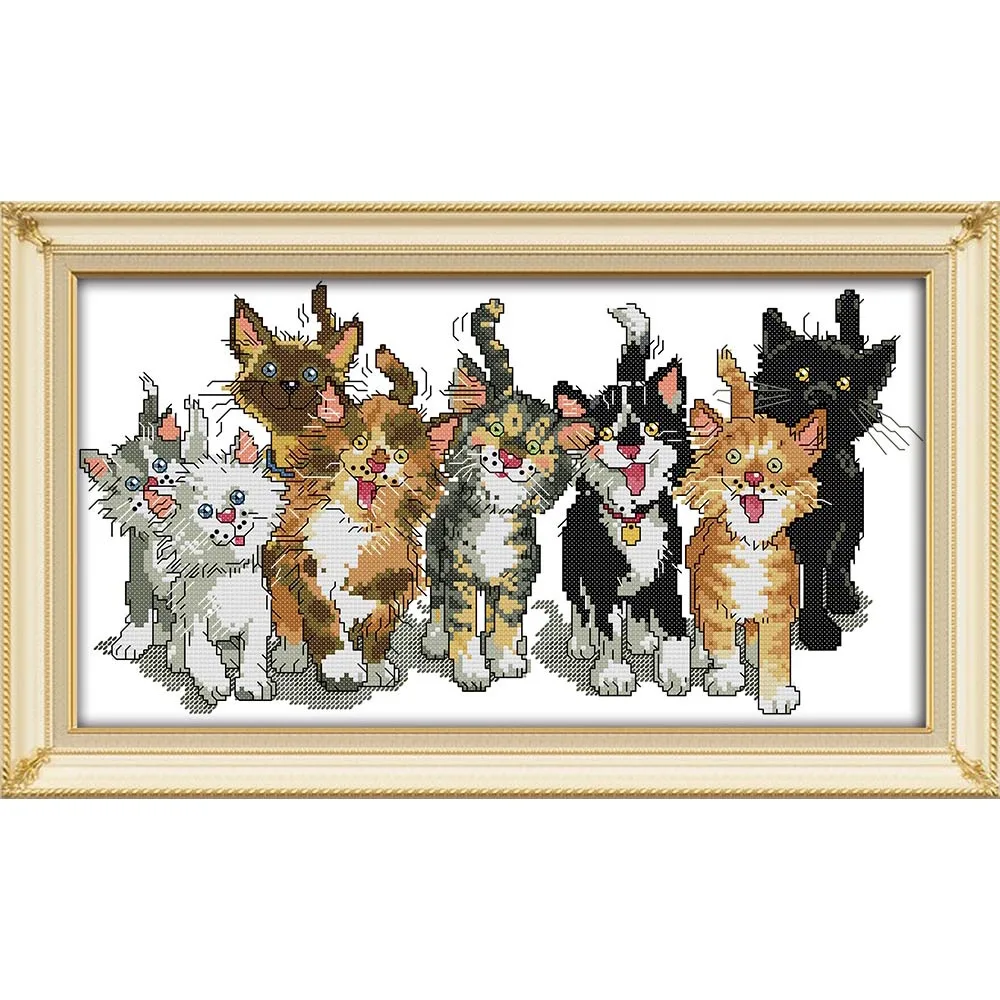 

Joy Sunday Eight Cats Chinese cross stitch kits Ecological cotton stamped diamond painting 11CT DIY wedding decoration for home